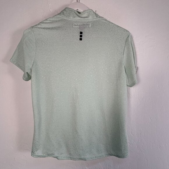 Jamie Sadock Green Sparkly Short Sleeve Golf Polo Shirt Top Medium Unique Collar - Picture 2 of 7